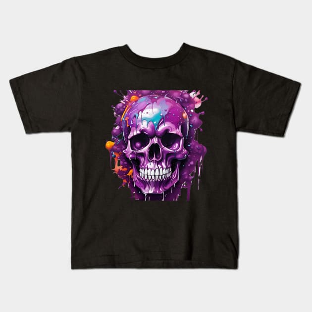 Purple Skull Kids T-Shirt by SmartPufferFish